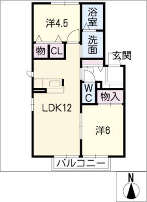 LISKAMM F棟(2LDK/2階)の間取り写真