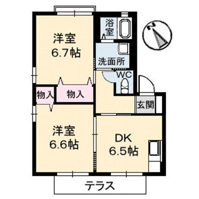 ディアスB棟(2DK/1階)の間取り写真