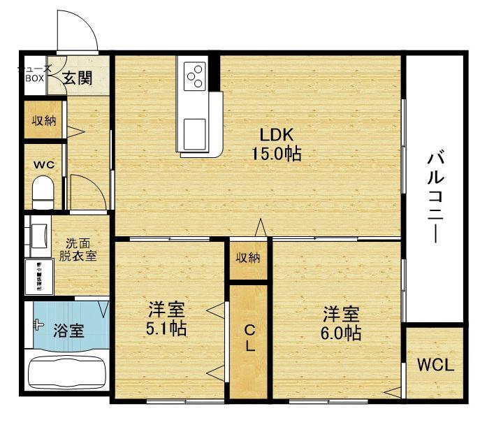 ベルヴェーレ佐井寺(2LDK/2階)の間取り写真