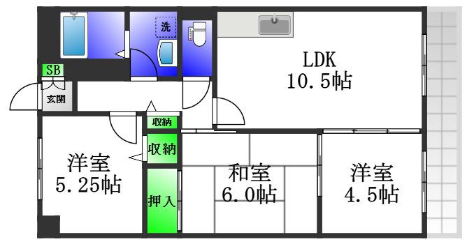 カーサフィオーレ壱番館(3LDK/2階)の間取り写真