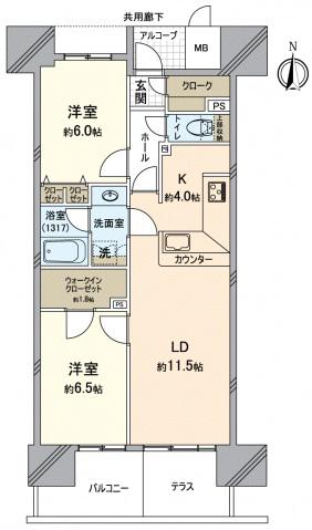 ロイヤルガーデン岡山駅前壱番館(2LDK/4階)の間取り写真