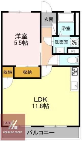 ハイツササベ(1LDK/3階)の間取り写真