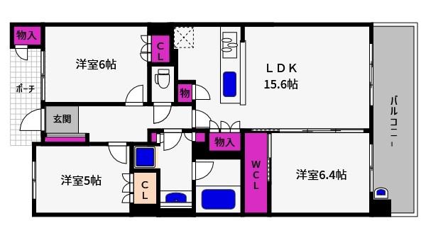 W7RESIDDENCE12番館(3LDK/4階)の間取り写真