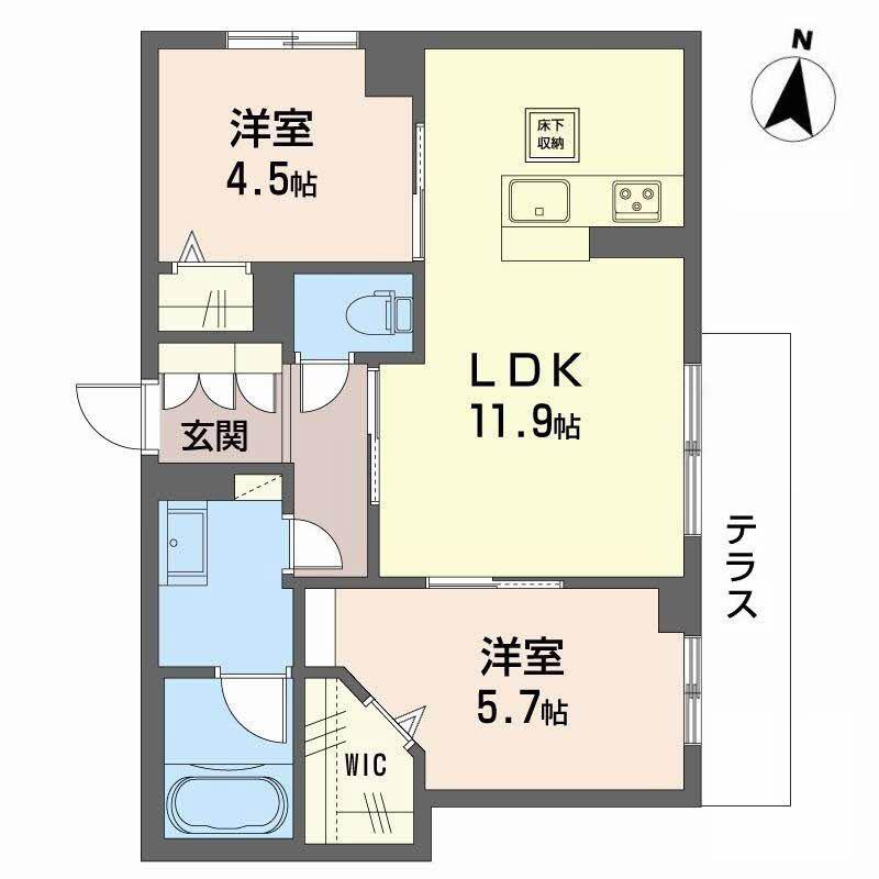 コンフォルト大元駅(2LDK/1階)の間取り写真