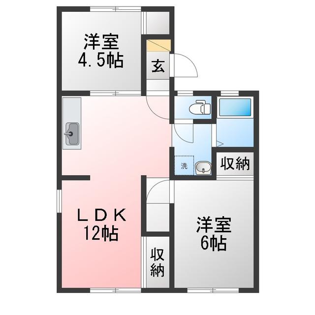 コーポあすなろ24 C棟(2LDK/1階)の間取り写真