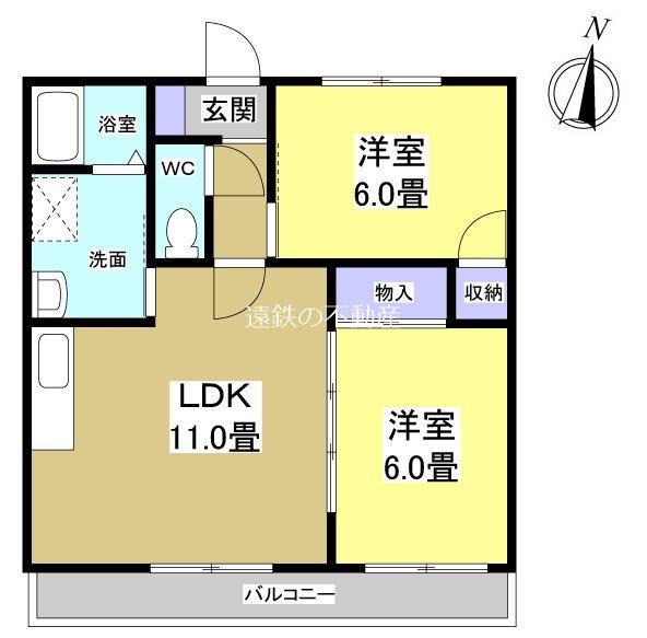 高丘ルミエール(2LDK/1階)の間取り写真