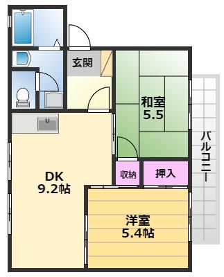 USハーモニーB棟(2DK/1階)の間取り写真