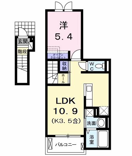 ハーモニー(1LDK/2階)の間取り写真