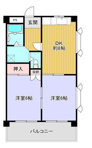 メ―デルハイツ湯里(2DK/4階)の間取り写真