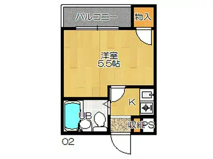 ハーモニーハイツ忍ケ丘(1K/2階)の間取り写真