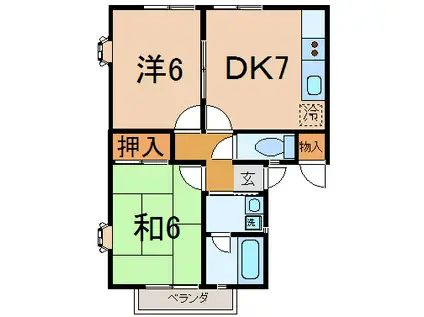 エルカフォンコーポ(2DK/2階)の間取り写真