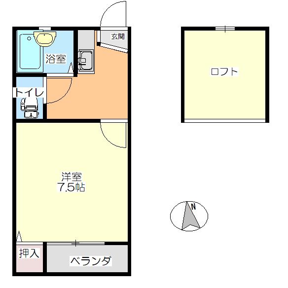 寿ハイツA棟(1K/2階)の間取り写真