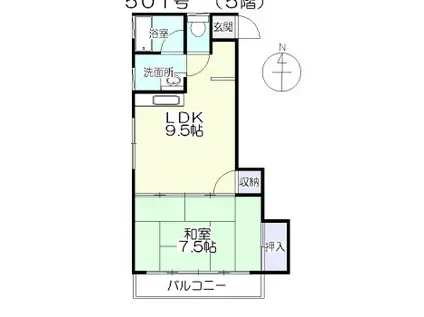 ハイツ蓬莱台(1LDK/5階)の間取り写真