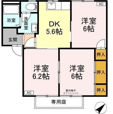 レーベンパレスB棟(3DK/1階)の間取り写真