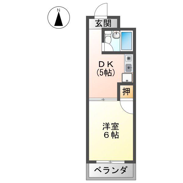 フジマンション 九品町(1DK/5階)の間取り写真