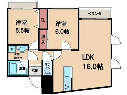 エスパシオ西田辺(2LDK/2階)の間取り写真