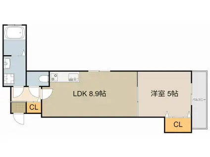 クリエオーレ上野口II(1LDK/3階)の間取り写真