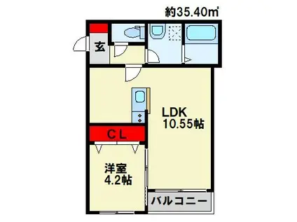 サニーガーデン春日大通(1LDK/3階)の間取り写真