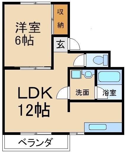 アーバンハイツ香里(1LDK/1階)の間取り写真