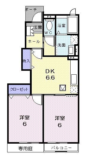 ジャック パレスA(2DK/1階)の間取り写真