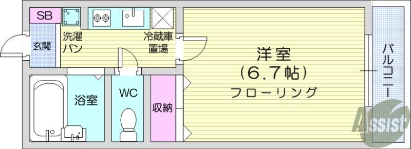ワカユーヒルズ(1K/1階)の間取り写真