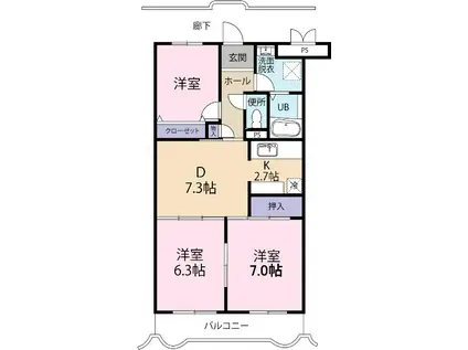 ＪＲ東海道本線 富士駅 徒歩25分 5階建 築25年(3DK/2階)の間取り写真