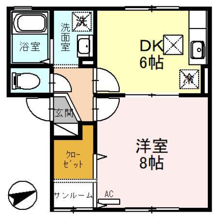 アイビースクエアー A(1DK/1階)の間取り写真