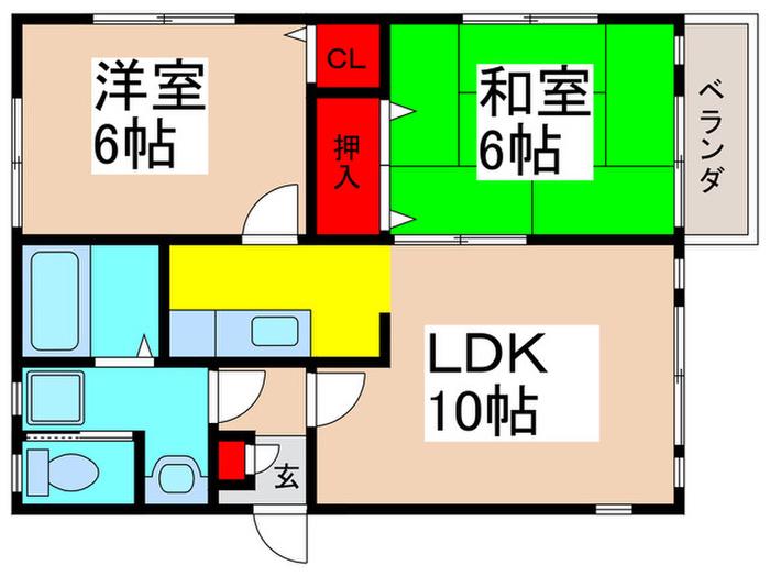 サンワハイツ(2LDK/2階)の間取り写真