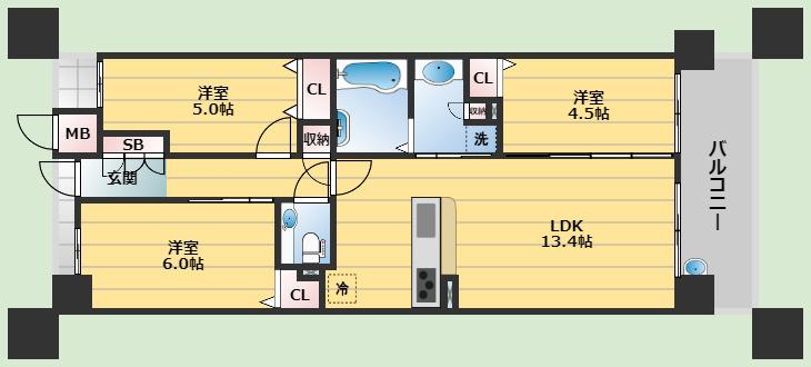 エスリード箕面船場阪大前(3LDK/10階)の間取り写真