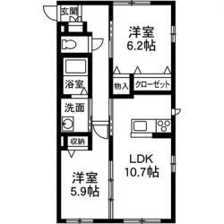 アンビシアA(2LDK/1階)の間取り写真