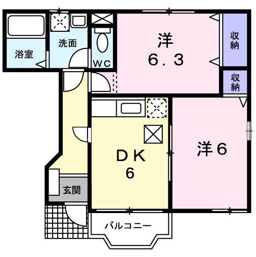 シャン・ド・フルールVI(2DK/1階)の間取り写真