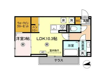 ロンターノ(1LDK/1階)の間取り写真