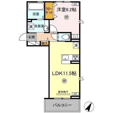 パルフェリーチェ(1LDK/2階)の間取り写真