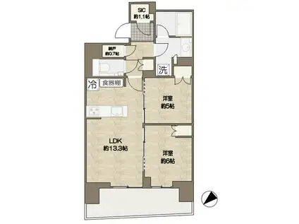 晴海フラッグ サンヴィレッジ B棟(3LDK/11階)の間取り写真