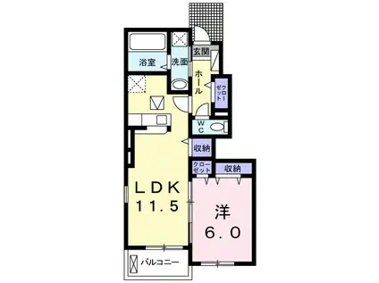 フルス ミッテ B(1LDK/1階)の間取り写真