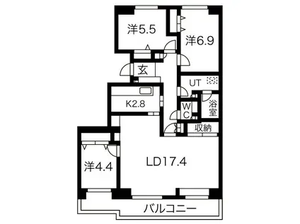 ラポールえるむの杜B(3LDK/10階)の間取り写真