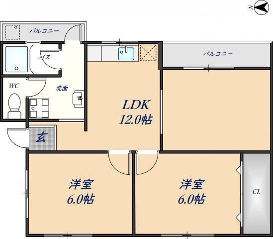 ブルーハイツ(2LDK/2階)の間取り写真