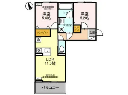 ロータスシャトー(2LDK/3階)の間取り写真