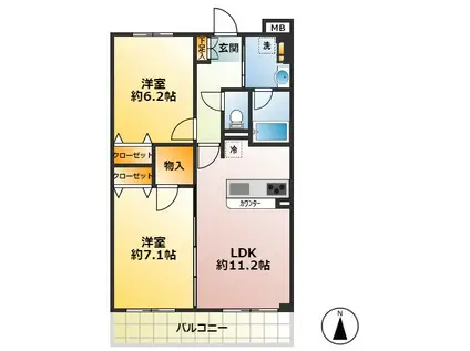 シンクロニシティ武蔵野(2LDK/4階)の間取り写真