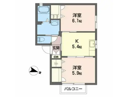 メゾンパークス 壱番館(2K/2階)の間取り写真