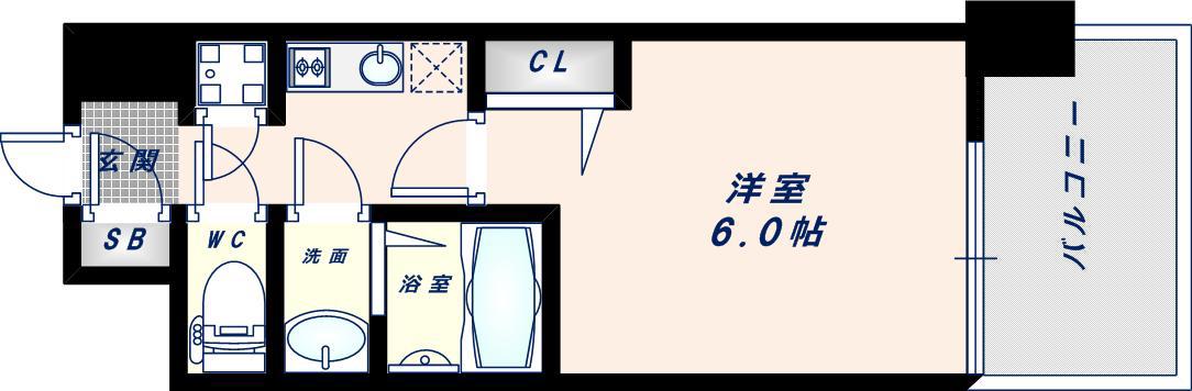 レジュールアッシュOSAKA新深江(1K/9階)の間取り写真
