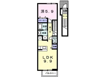 ウッドイン3番館(1LDK/2階)の間取り写真