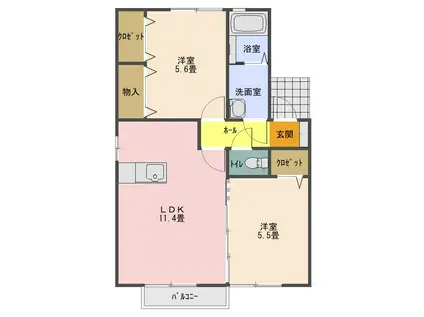 エスポワール長里B棟(2LDK/2階)の間取り写真