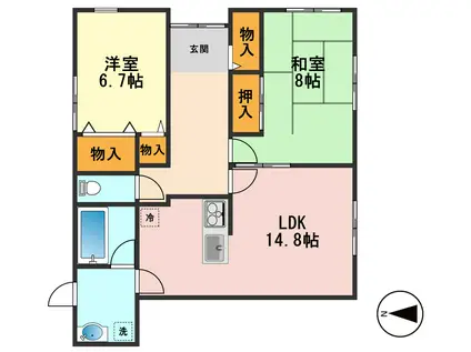アモロッソ(2LDK/1階)の間取り写真
