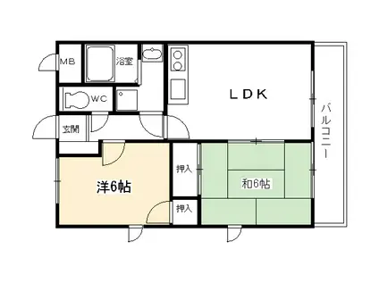 一ヶ谷ハイツⅡ(2LDK/3階)の間取り写真