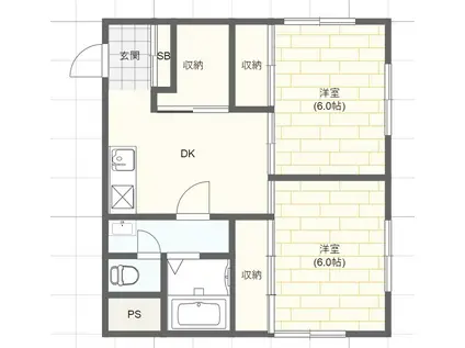 クイーン・ヒルズ(2DK/2階)の間取り写真