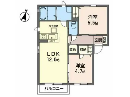 シーラック・タウンA(2LDK/1階)の間取り写真