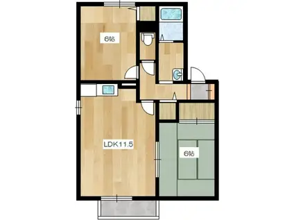 プレーベル大内 B棟(2LDK/1階)の間取り写真