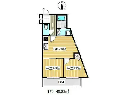 レーヴエスパス(2DK/2階)の間取り写真