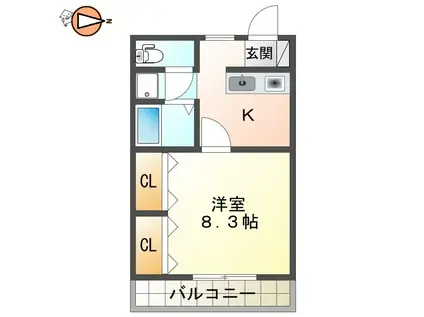 CASA南昭和(1K/3階)の間取り写真